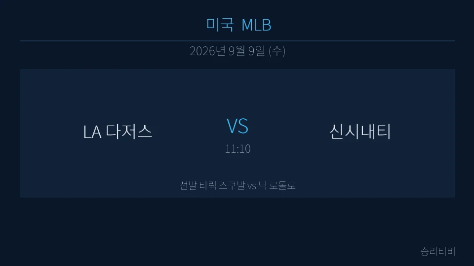 MLB 9월 9일 LA 다저스 vs 신시내티 분석 대표 이미지