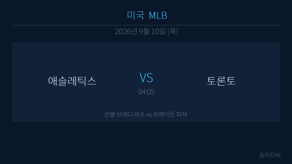 MLB 9월 10일 애슬레틱스 vs 토론토 분석 대표 이미지