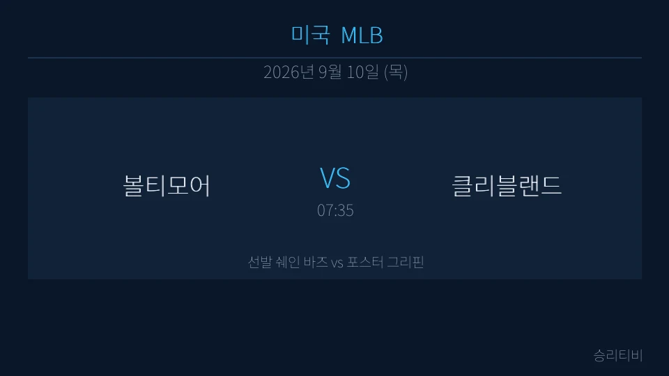 MLB 9월 10일 볼티모어 vs 클리블랜드 분석 대표 이미지