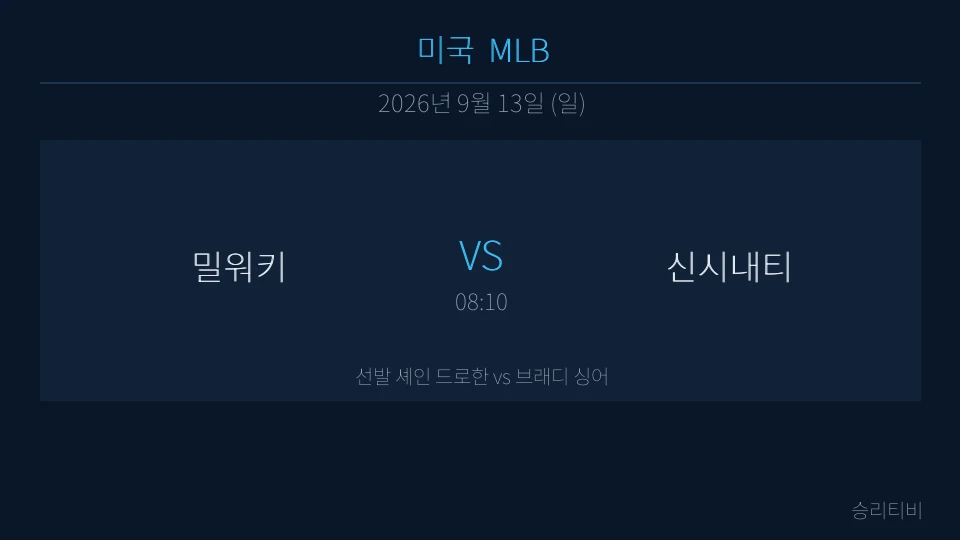 MLB 9월 13일 밀워키 vs 신시내티 분석 대표 이미지