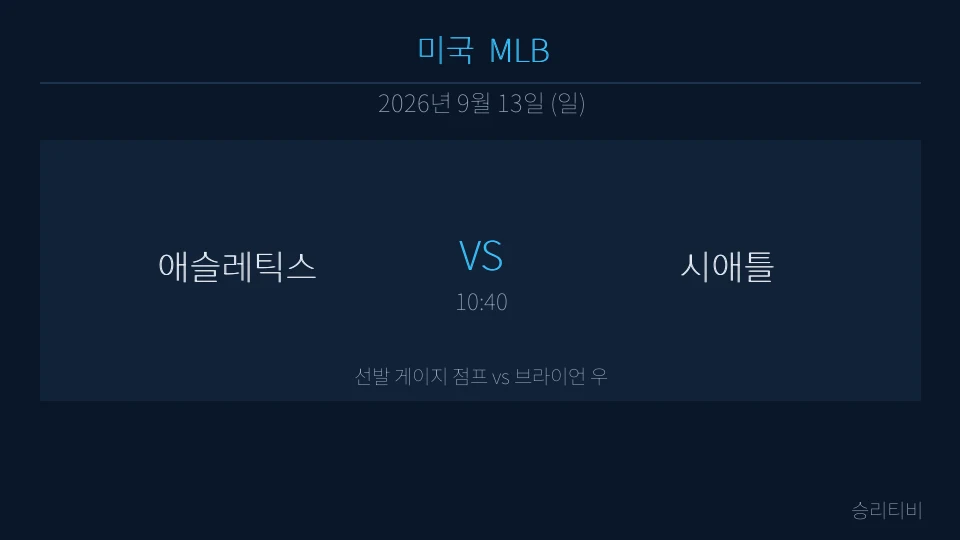 MLB 9월 13일 애슬레틱스 vs 시애틀 분석 대표 이미지