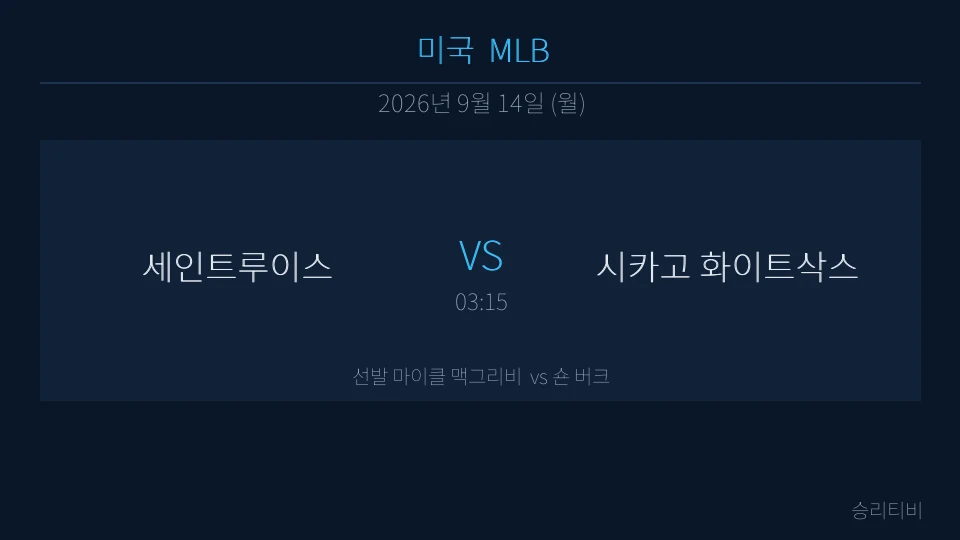 MLB 9월 14일 세인트루이스 vs 시카고 화이트삭스 분석 대표 이미지