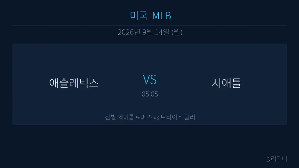 MLB 9월 14일 애슬레틱스 vs 시애틀 분석 대표 이미지