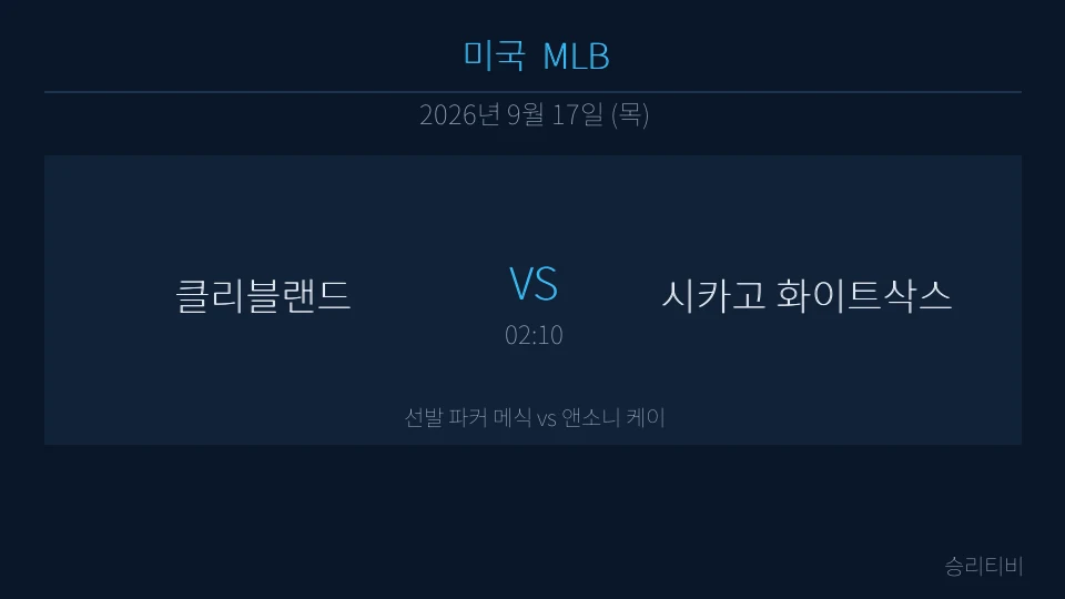 MLB 9월 17일 클리블랜드 vs 시카고 화이트삭스 분석 대표 이미지