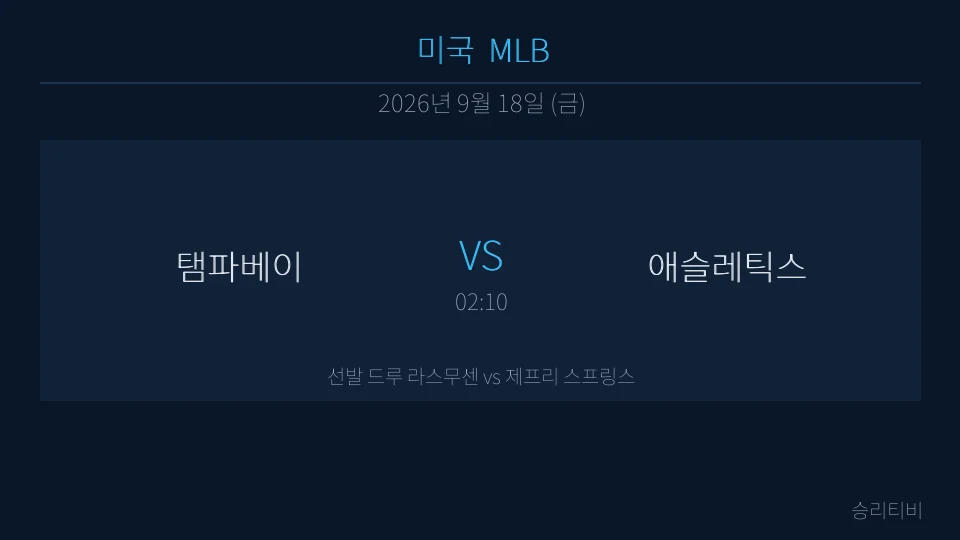 MLB 9월 18일 탬파베이 vs 애슬레틱스 분석 대표 이미지